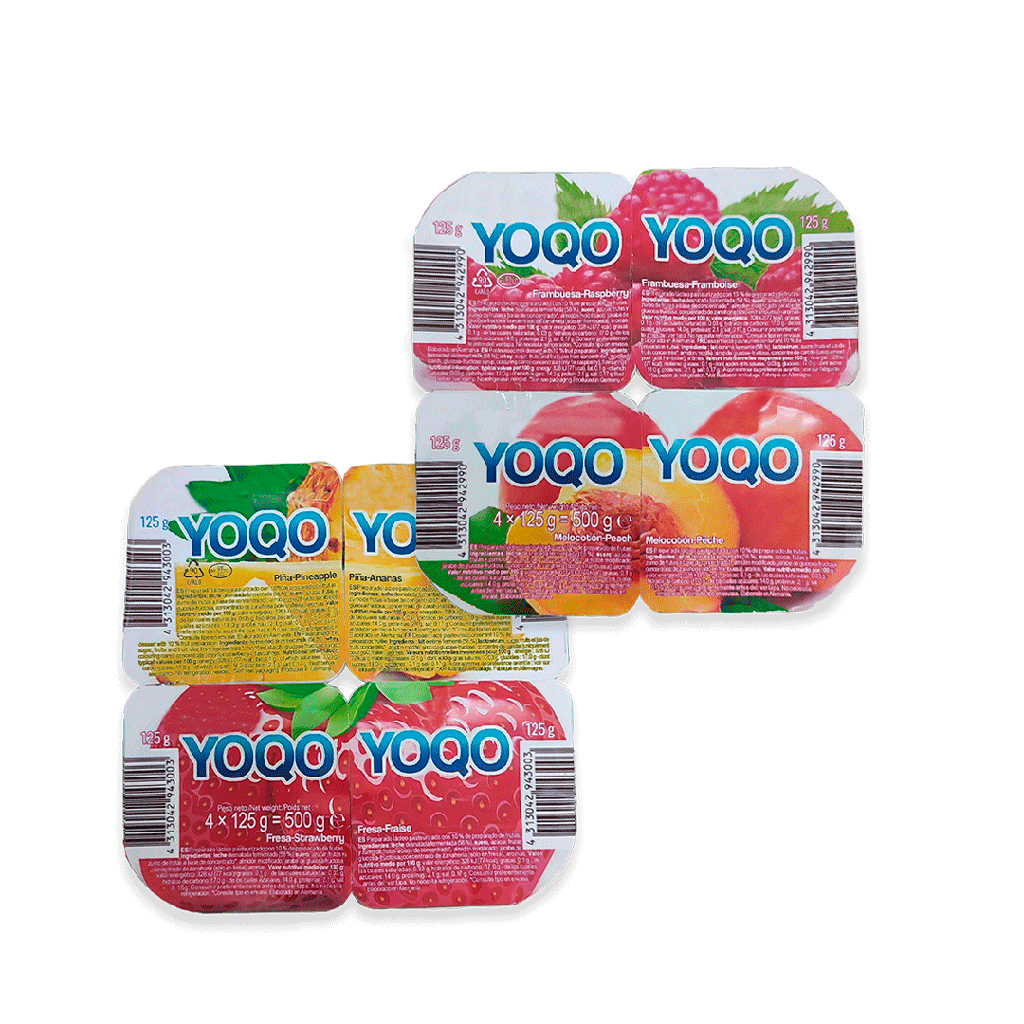 Postre Lácteo con Trozos de Frutas Piña-Fresa y Frambuesa-Melocotón YOQO (4 x 125g)